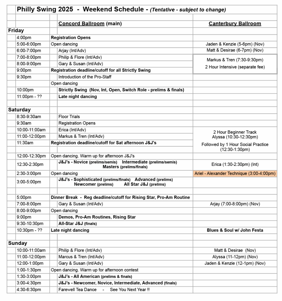 2025 Philly Swing Classic Event Schedule